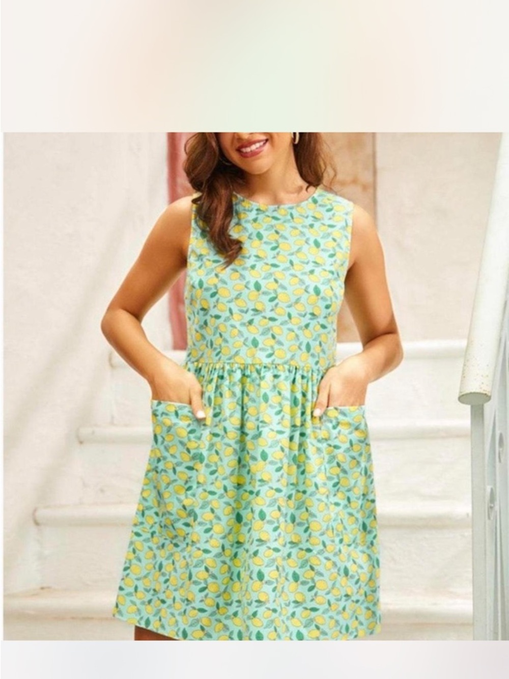 ModCloth Mint Lemon-Print Sleeveless Mini Dress